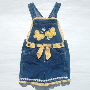 YOUNG HEARTS • girls denim shortalls yellow trim